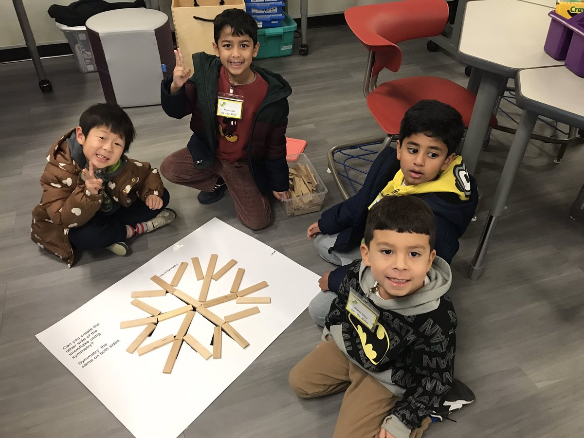 MrsHullteaches's tweet photo. Kindergarten Think Lab @IndependenceES. Students work in groups to create snowflakes using Keva blocks. As they work, students learn about symmetry. @LISD_GT https://t.co/06Fg3VQR7D