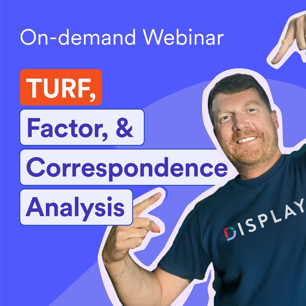 Wanted to learn more about TURF, Factor and Correspondence Analysis but missed the webinar? No worries, you can still check it out on our website: displayr.com/resources/turf…
#TURFanalysis #factoranalysis #correspondenceanalysis #marketresearch #surveyanalysis #Displayr