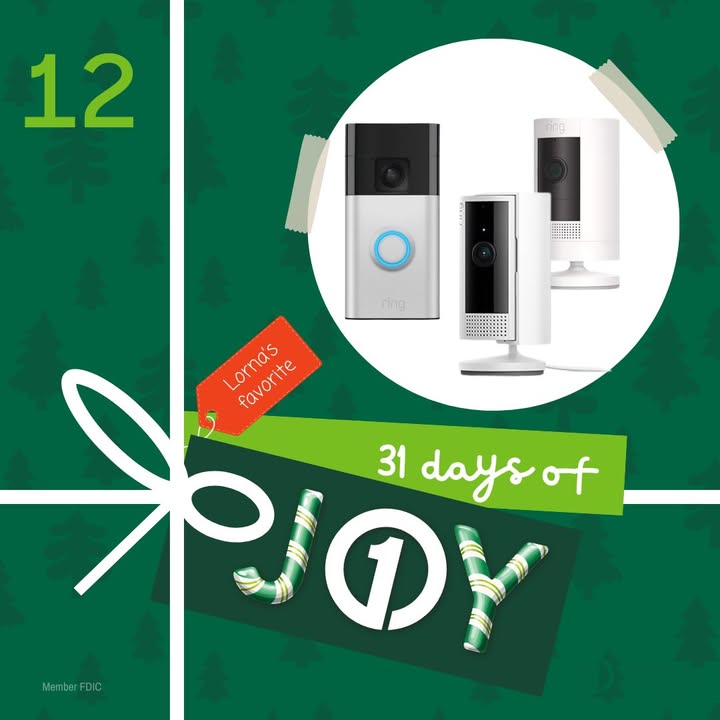 fnbo's tweet photo. 🏡 Day twelve of 31 Days of Joy is all about keeping your home safe! Today’s gift is a Ring Security 3 Camera Bundle, perfect for protecting your gingerbread house this holiday season! For a chance to win, like and follow FNBO on Facebook! #31DaysofJoy #security #ringcamera https://t.co/xcsIgJmS8v
