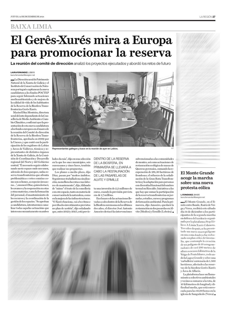 O anuncio da II Marcha en Defensa do Monte Grande, hoxe en <a href="/LaRegion/">La Región</a>.

A noticia vén acompañada doutra que revela a postura dos xestores políticos da Reserva da Biosfera Gerês-Xurés de ignorar a ameaza eólica sobre o territorio que deberían protexer.