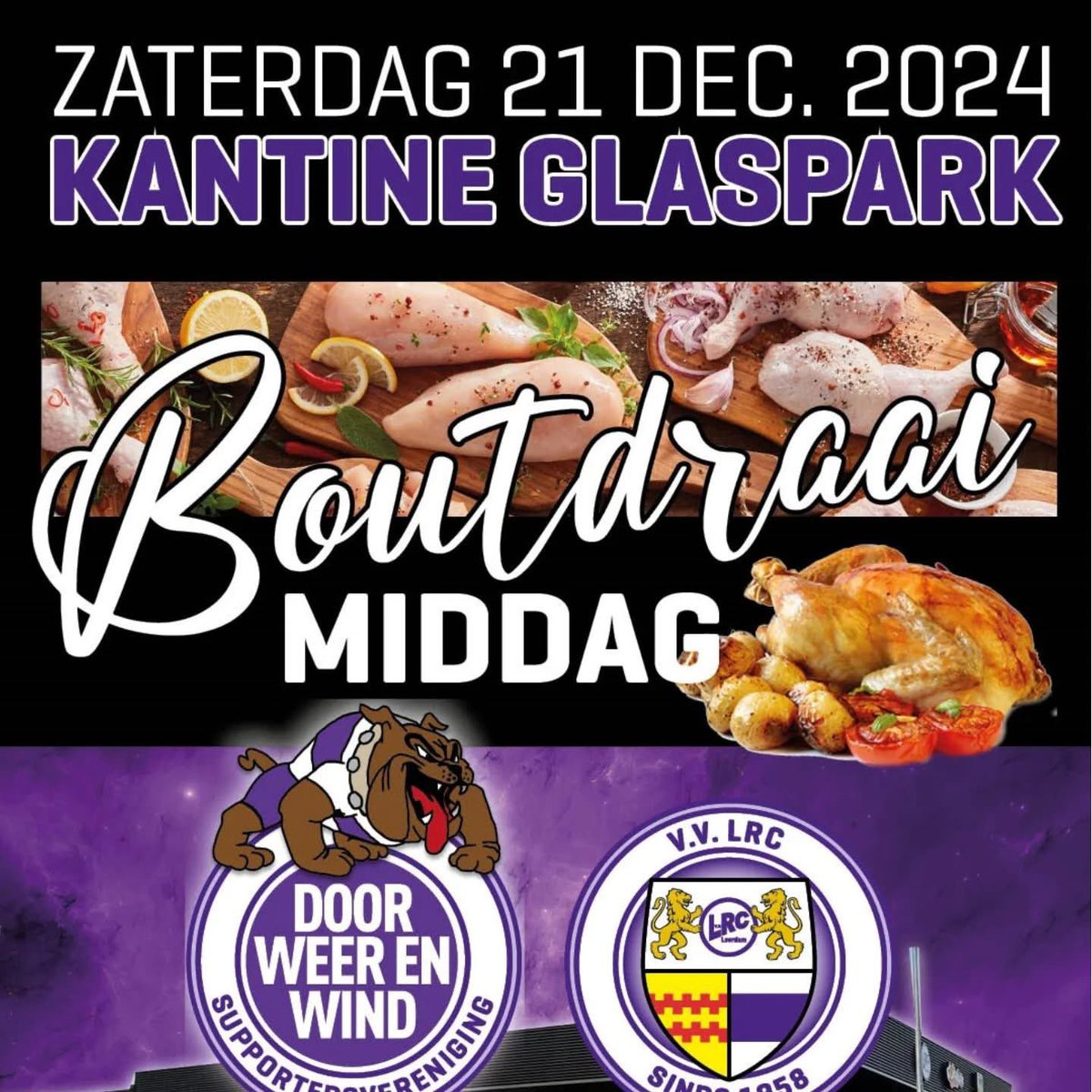 De kerstdagen komen er weer aan. En dus is het weer tijd voor de traditionele Boutdraaimiddag. 
Op zaterdag 21 dec. is de kantine vanaf 14.00u geopend en draait ons Rad vanaf 15.00u.
We verloten deze middag ruim 100 vleesprijzen
Kom ook naar deze gezellige middag!