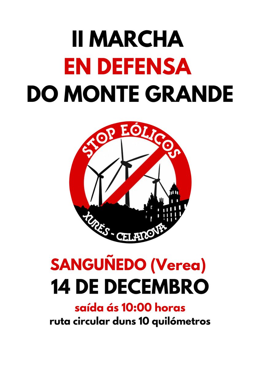 II MARCHA EN DEFENSA DO MONTE GRANDE
𝐒𝐚́𝐛𝐚𝐝𝐨 𝟏𝟒 𝐝𝐞 𝐝𝐞𝐜𝐞𝐦𝐛𝐫𝐨
10,00 horas saída desde a Igrexa de Sanguñedo
Localización: maps.app.goo.gl/biAguJyULo4VAy…