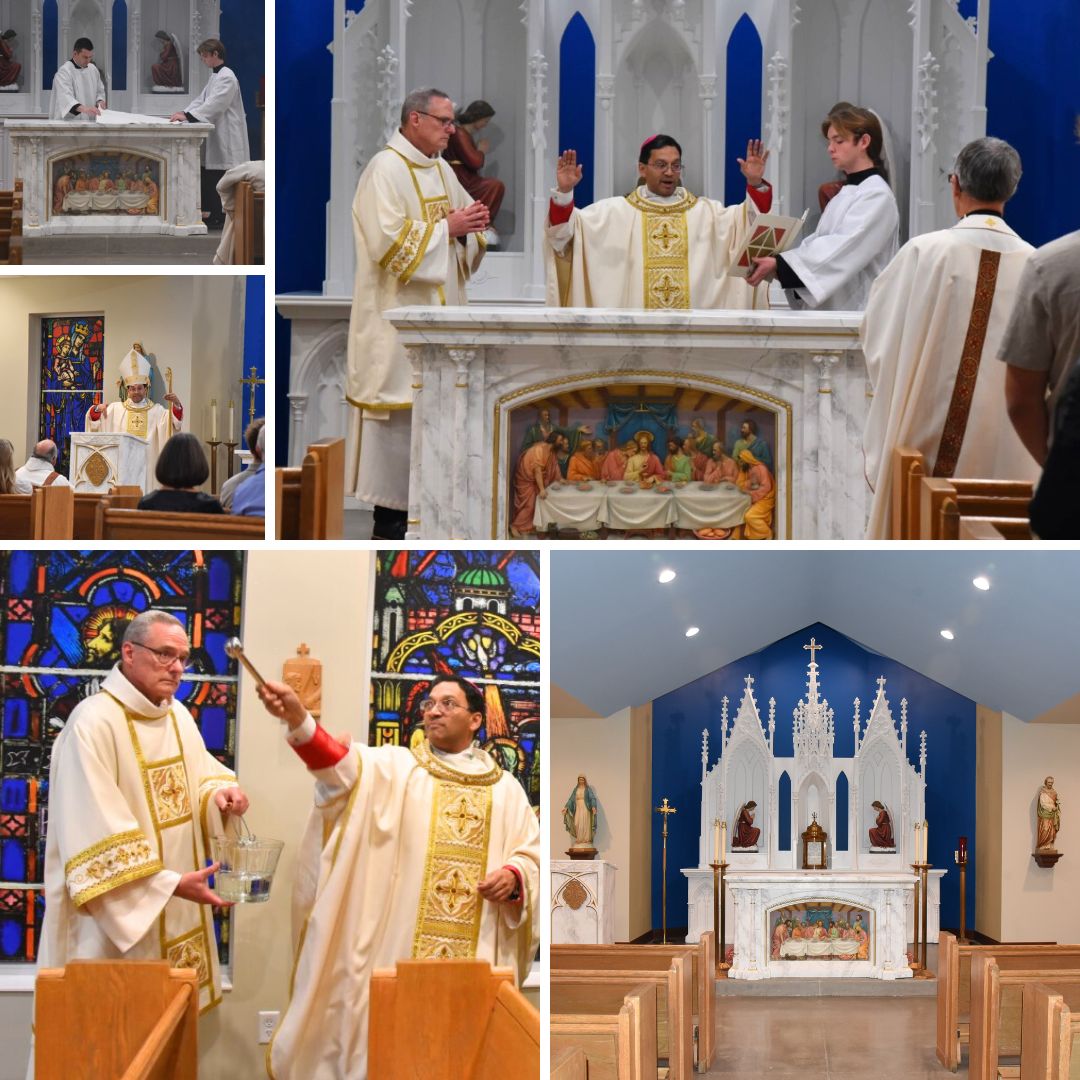 BishopWatterson's tweet photo. Bishop Fernandes held the first Mass in our renovated chapel yesterday. Serving at the Mass were Deacon Sam Severance '14 and Sam Mahle '24 who is in his first year at the Pontifical College Josephinum. We are grateful to everyone who has given to this much-needed project! 🦅❤🙏 https://t.co/czbNJM5dzF