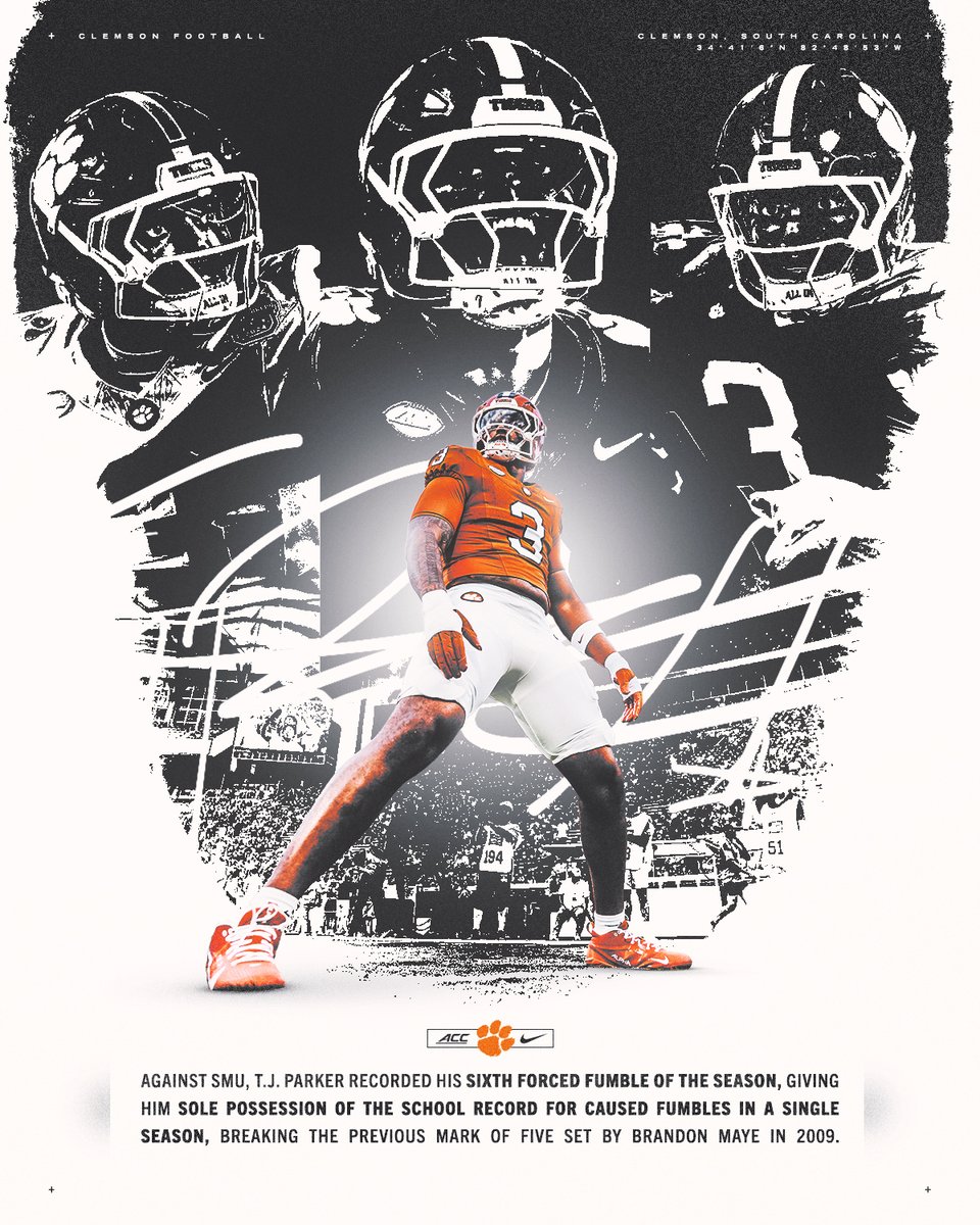 No one in the history of Clemson Football has more caused fumbles in a single season than <a href="/tomarrion/">Tomarrion “TJ” Parker</a>. ELITE!!

#DLU #Clemson