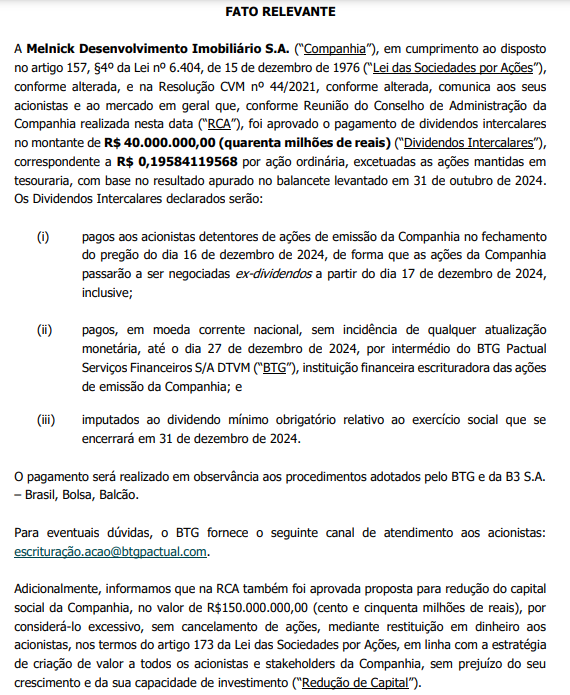 lupafin's tweet photo. Por que #MELK3 sobe 4% num dia em que o #IMOB cai mais de 4%?
Porque ela anunciou que fará uma redução de capital no valor de R$150 milhões e pagará R$40 milhões em dividendos.
No fechamento de ontem, a Melnick tinha um valor de mercado de R$709 milhões. Desta forma, a empresa está pagando aos acionistas o equivalente a um yield de 26,8%.
A empresa vinha carregando este excesso de caixa, possivelmente, para projetos de crescimento que não fazem mais sentido com o atual ambiente macro. Assim, decidiram devolver este capital para os acionistas.
É importante lembrar que as ações da Melnick vem negociando a ~50% do NAV. Parte deste NAV é o caixa que está sendo devolvido e sobre este caixa não há desconto. Portanto, o que restará após a devolução será uma empresa negociando com um desconto ainda maior.
