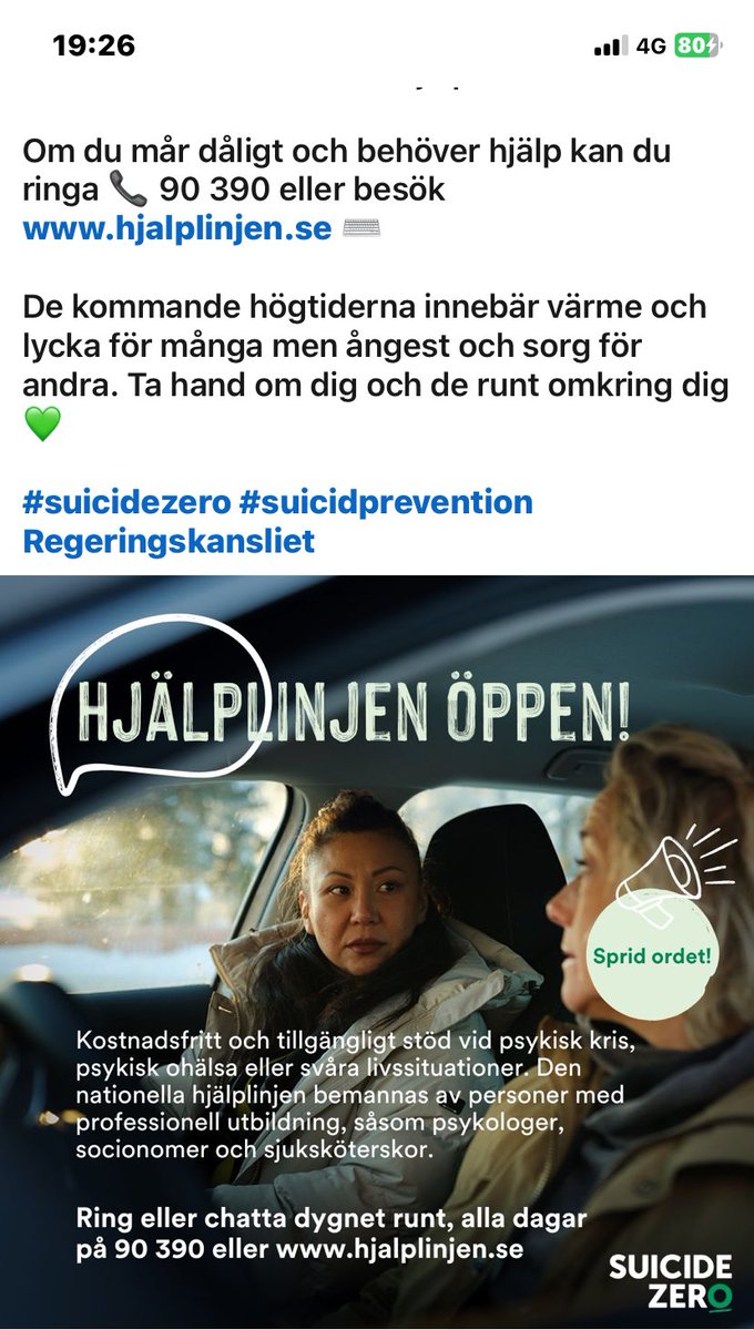 Sprid gärna!
Idag öppnar suicide zeros hjälplinje. Öppen dygnet runt!