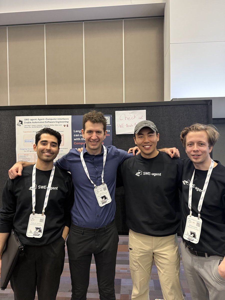Ofir Press (@ofirpress) on Twitter photo Thanks everyone for coming to our poster yesterday! Lots of SWE-agent news coming soon.
In 30 mins, with <a href="/MinyangTian1/">Minyang Tian</a> et al we'll present SciCode, a super tough scientific coding benchmark that o1 gets 7% on. West Ballroom A-D #5204. Come through :) Thanks everyone for coming to our poster yesterday! Lots of SWE-agent news coming soon.
In 30 mins, with <a href="/MinyangTian1/">Minyang Tian</a> et al we'll present SciCode, a super tough scientific coding benchmark that o1 gets 7% on. West Ballroom A-D #5204. Come through :)