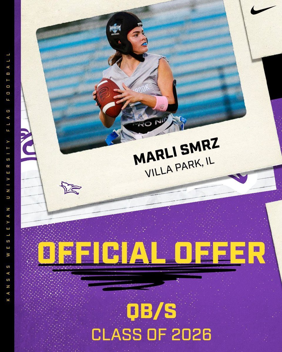 Marli_Smrz1's tweet photo. 🔥First offer!!🔥
Special thanks to my family, HTA, teammates, willowbrook coaches, and WB athletic staff for the unlimited support! BIG thanks to @WB_ATHLETICS for flag football and giving me endless opportunities!
Thank you @KWUFlagFB for this opportunity! 
@WBFLAGFOOTBALL https://t.co/kBeuXwAHCX