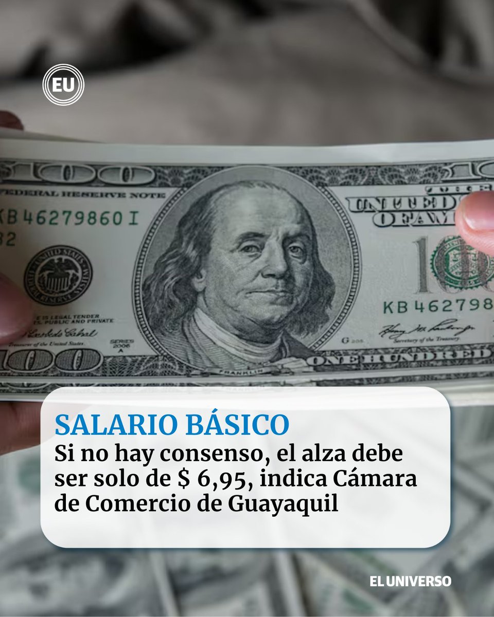 Salario básico 2025: si no hay consenso, el alza debe ser solo de $ 6,95, indica Cámara de Comercio de Guayaquil. ow.ly/Ilez50Uq7x9