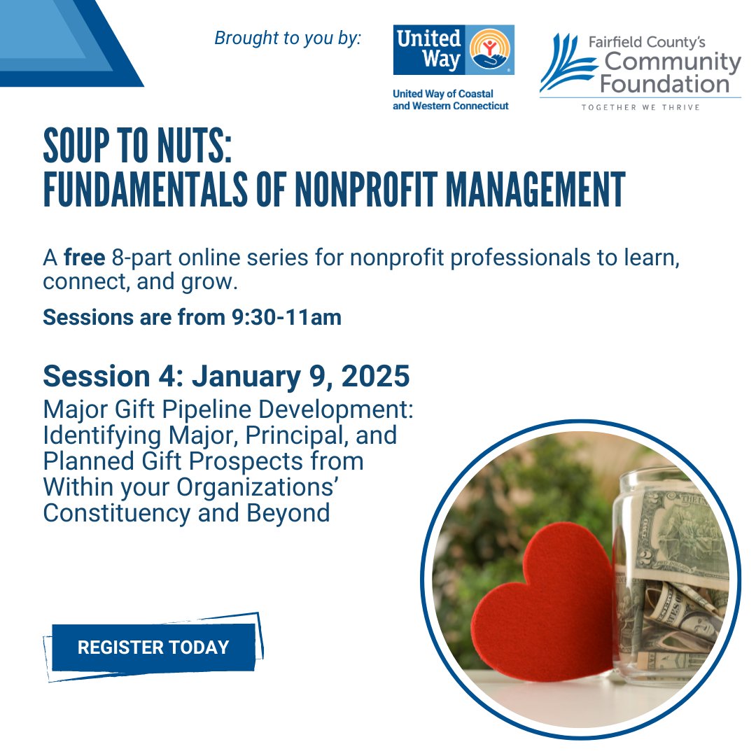 Our Soup to Nuts series with Fairfield County's Community Foundation's #CenterforNonprofitExcellence is back! Get ready to embark on a journey of learning, connecting, and growing with other nonprofit professionals. To sign up, visit bit.ly/nonprofitmanag…
