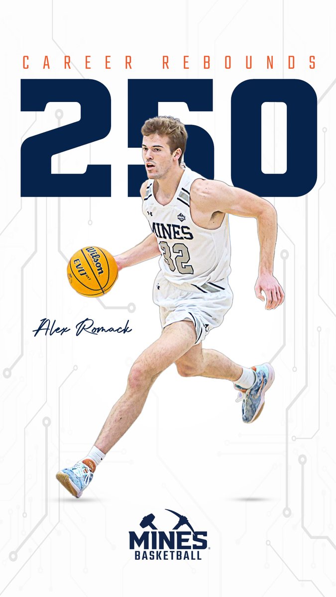 Mines Basketball (@minesmbb) on Twitter photo Congratulations to <a href="/AlexRomack/">Alex Romack</a> on recently recording 250 career rebounds in his Mines career!
#HelluvaEngineer Congratulations to <a href="/AlexRomack/">Alex Romack</a> on recently recording 250 career rebounds in his Mines career!
#HelluvaEngineer