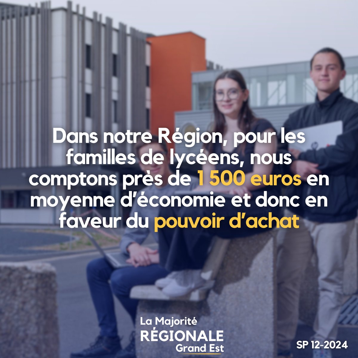 Majorité Grand Est (@majoritege) on Twitter photo La <a href="/regiongrandest/">Région Grand Est</a> préserve le pouvoir d'achat des familles.
➡️ Transports scolaires : 995 € par an économisés pour les familles
➡️ Livre numérique : 300 € économisés avec un ordinateur donné à chaque lycéen
➡️ Aide à la restauration portée à 80 centimes : 145 euros économisés La <a href="/regiongrandest/">Région Grand Est</a> préserve le pouvoir d'achat des familles.
➡️ Transports scolaires : 995 € par an économisés pour les familles
➡️ Livre numérique : 300 € économisés avec un ordinateur donné à chaque lycéen
➡️ Aide à la restauration portée à 80 centimes : 145 euros économisés