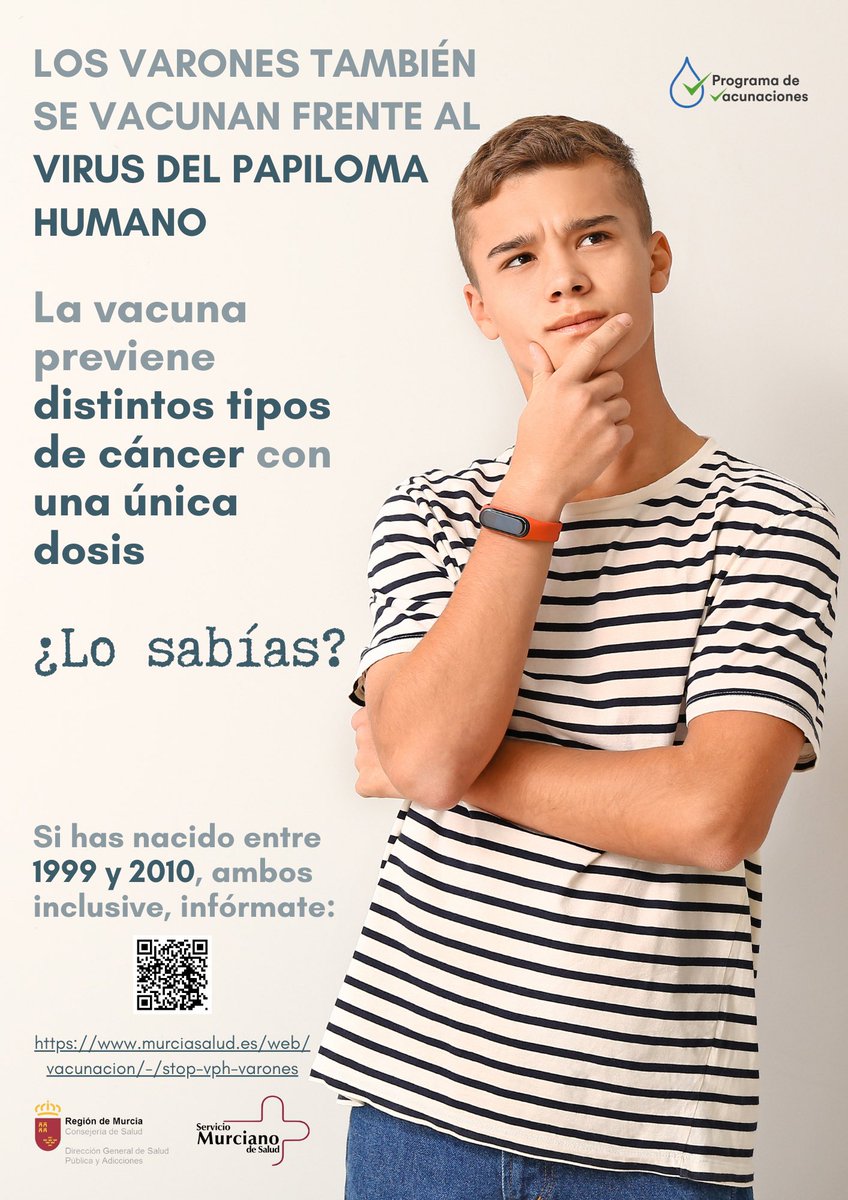 Matilde Zornoza #VaccinesWork 💉💉💉 (@matildezornozam) on Twitter photo El #VPH no es solo cosa de chicas, por eso, en <a href="/Murciasalud/">Murciasalud</a>, vamos a ir vacunando a los varones nacidos entre 1999 y 2010 en los próximos 3 años.
Infórmate en murciasalud.es/web/vacunacion… El #VPH no es solo cosa de chicas, por eso, en <a href="/Murciasalud/">Murciasalud</a>, vamos a ir vacunando a los varones nacidos entre 1999 y 2010 en los próximos 3 años.
Infórmate en murciasalud.es/web/vacunacion…