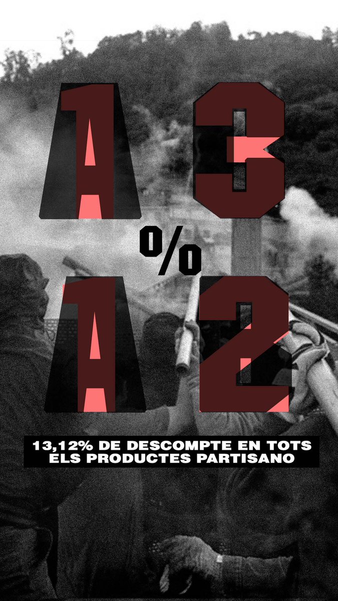 🔴 13,12% DE DESCOMPTE 🔴

Des d'ara mateix i fins demà (13/12) a les 24h, podeu aplicar un 13,12% de descompte en tots els productes Partisano.

Només heu d'incloure el descompte 1312 al final del procés de compra.

👇🏼👇🏼
partisano.cat/ca/partisano-16

1312, ara i sempre!!!