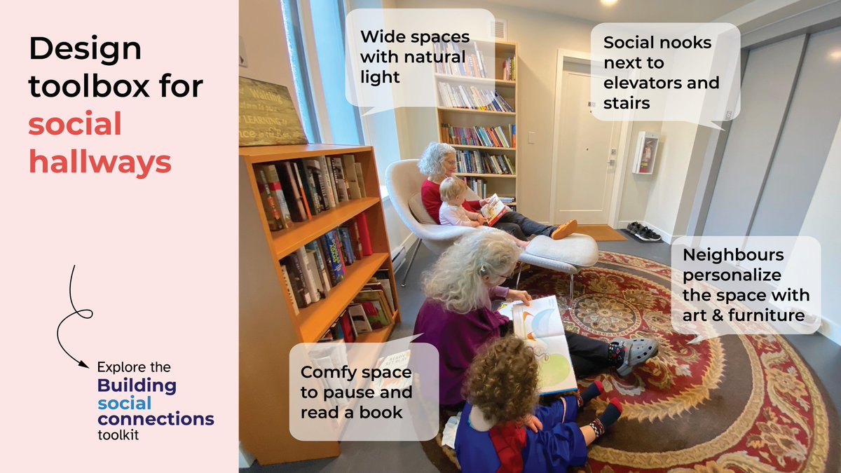 Happy Cities (@happycitiesteam) on Twitter photo Can hallways be more than just a means to get to and from your front door? This cozy elevator nook at Little Mountain Cohousing says yes.
Download our new housing design toolkit w/ <a href="/HeyNeighbourBC/">Hey Neighbour Collective (find us on Bluesky!)</a> to learn how to create more social circulation spaces: happycities.com/building-socia… Can hallways be more than just a means to get to and from your front door? This cozy elevator nook at Little Mountain Cohousing says yes.
Download our new housing design toolkit w/ <a href="/HeyNeighbourBC/">Hey Neighbour Collective (find us on Bluesky!)</a> to learn how to create more social circulation spaces: happycities.com/building-socia…