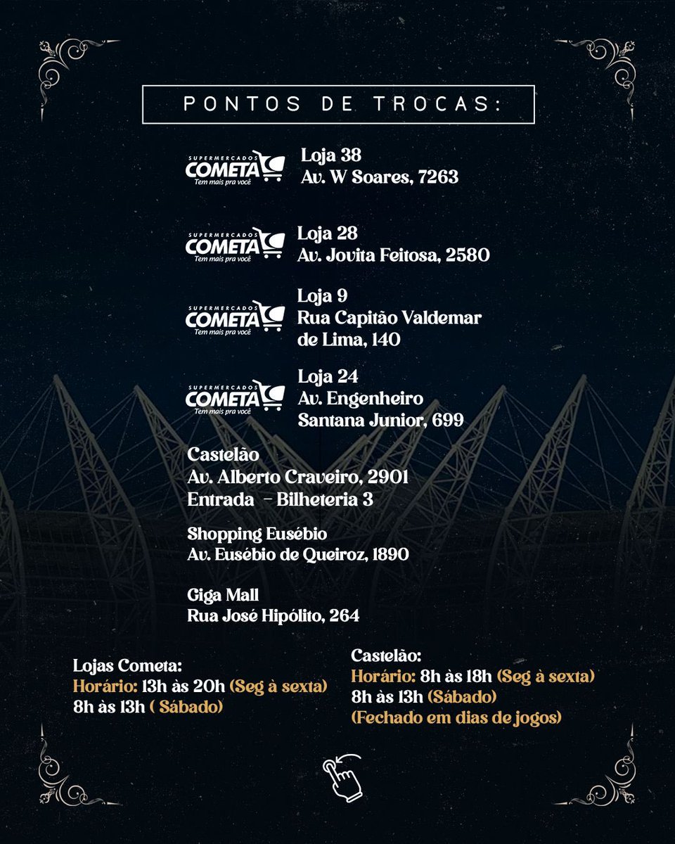 centralfasdasol's tweet photo. Novos pontos de troca ✅

📍Arena Castelão | Fortaleza/CE
📆 19/12 https://t.co/LO3pAlam5x