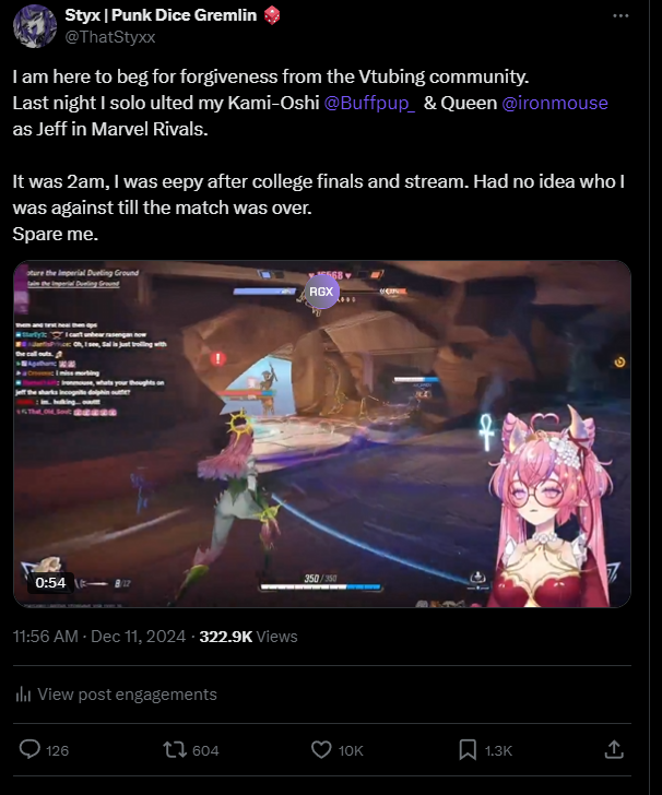 ThatStyxx's tweet photo. Weird to say this, but this situation & clip blowing up makes up for the fact I've had close to 10k stolen from me this year. 😎

I wanted to learn how to edit, so I did, and it blew up due to how funny it was. I got recognized by some amazing people due to my passion.

I achieved numerous goals this year and then some. Started content creation. Made friends & worked hard.  5k on twitter. Made an entire community of silly goobers. 

I dunno' where I'd be right now if 2024 had gone differently tbh. Overall, I've gone through worse in life and I'd say I still came out on top despite the mountain I climbed.