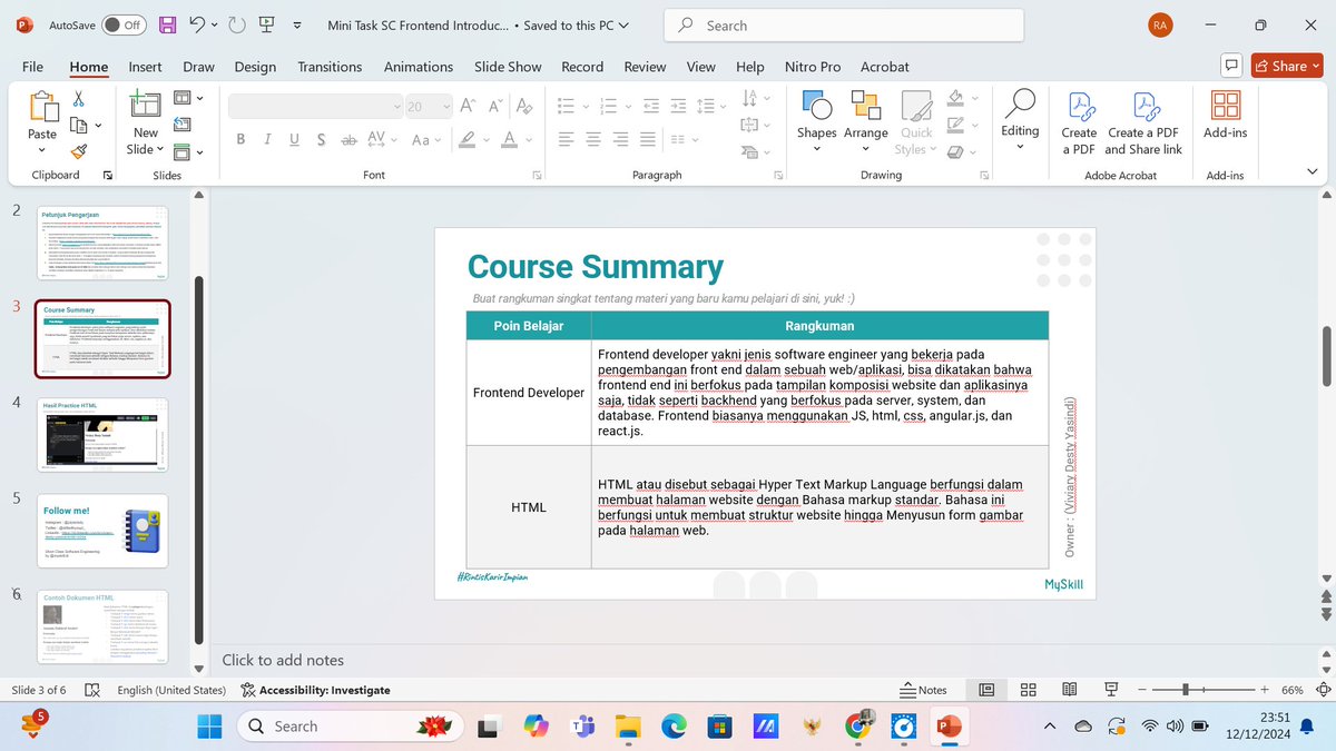 justlikeonly7's tweet photo. Hari ini saya mengikuti Short Class Frontend in Website Development dari @myskill_id  #LearnAtMySkill ini pengalaman saya sebagai pemula membuat portofolio menggunakan program yang digunakan frontend yakni HTML. Terima kasih MySkill kelas hari ini sangat menarik dan bermanfaat! https://t.co/hHLqf9rDNs
