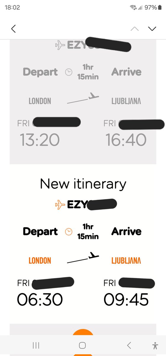 Cathyplus2's tweet photo. @easyJet @BBCOne @WhichUK @UK_CAA @ABTAtravel 
How can #Easyjet get away with so drastically changing flight times - this has mucked up our whole holiday? Please help &amp; advise, we are thinking about cancelling the whole lot and will never book with Easyjet again 😭 https://t.co/krOln6E4z3