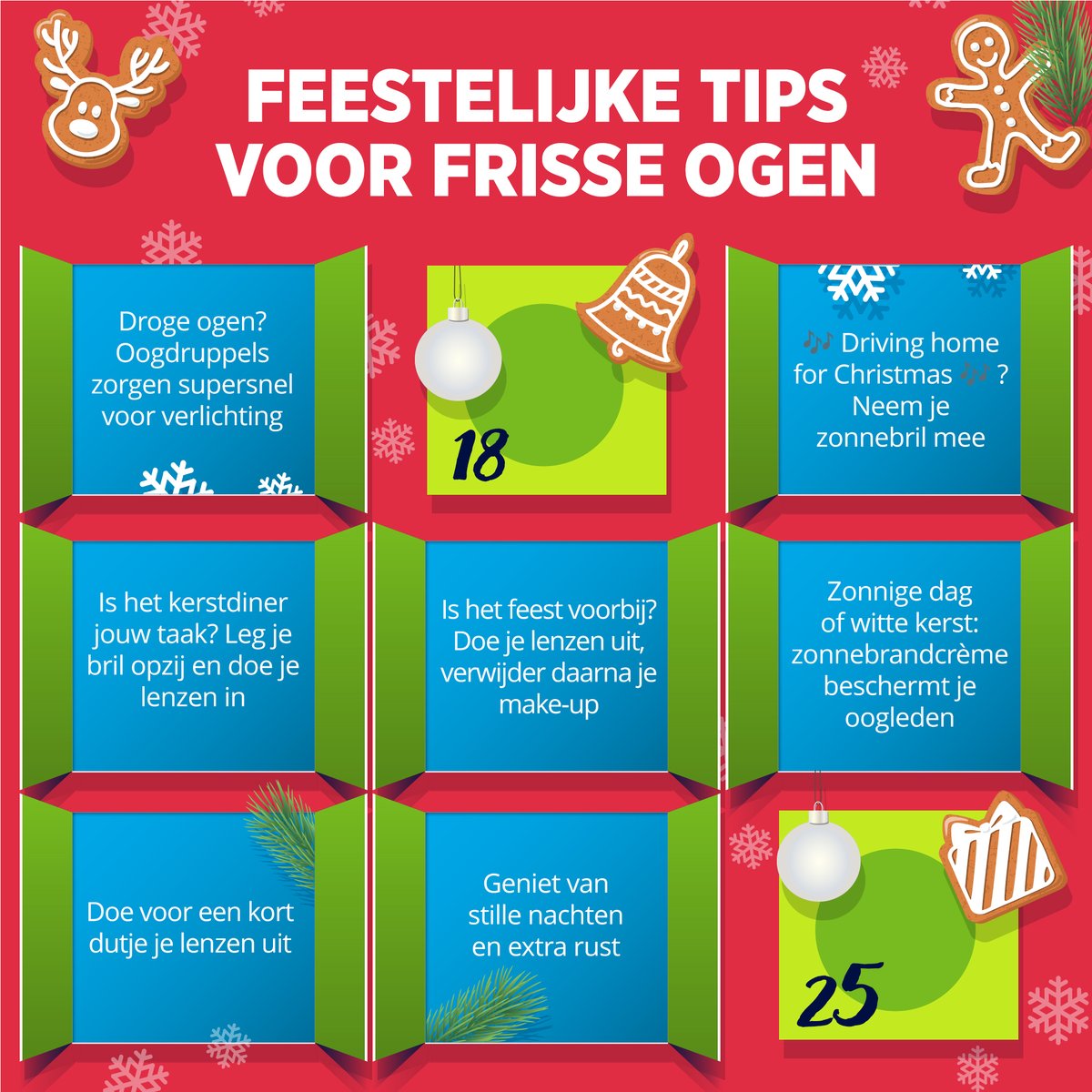 🍪🎁 Vergeet naast de kerstkransjes en het gourmetten je ogen niet! Klik en ontdek onze tips om je ogen tijdens de aankomende feestdagen fris te houden.
