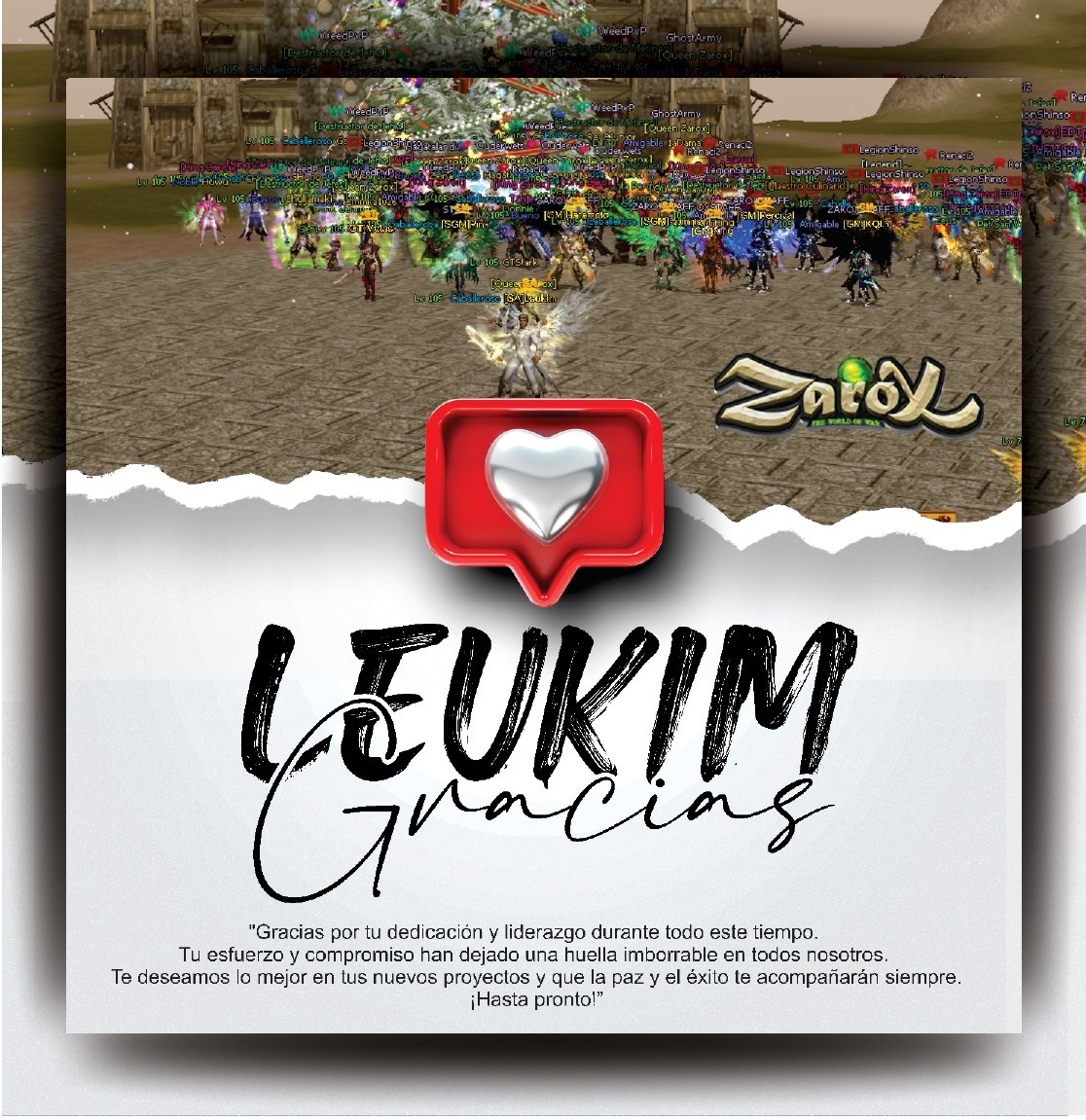 "Estimado Leukim, queremos agradecerle por su liderazgo y dedicación a Zarox, y agradezco por la oportunidad de haber trabajado bajo su liderazgo. Ha sido un placer aprender de usted y contribuir a su legado que será recordado. Le deseamos mucho éxito en su nuevo proyecto."