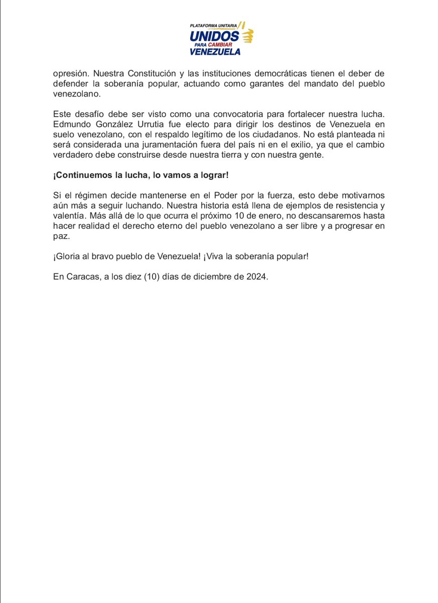 ProyectoVzla's tweet photo. PRONUNCIAMIENTO PLATAFORMA UNITARIA https://t.co/SPYPVRIpF2
