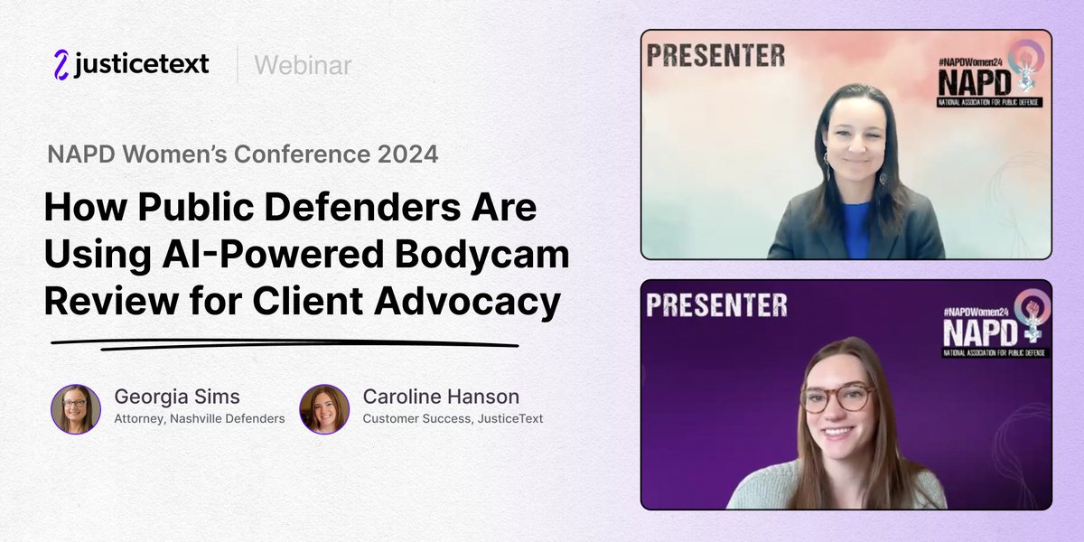 JusticeText's tweet image. Our Director of Customer Success, Caroline Hanson, co-presented with Georgia Sims from @nash_defenders at the @NAPD2013 Women’s Conference.
Georgia shared powerful insights on how she has used JusticeText to strengthen her in-court advocacy and achieve better client outcomes.