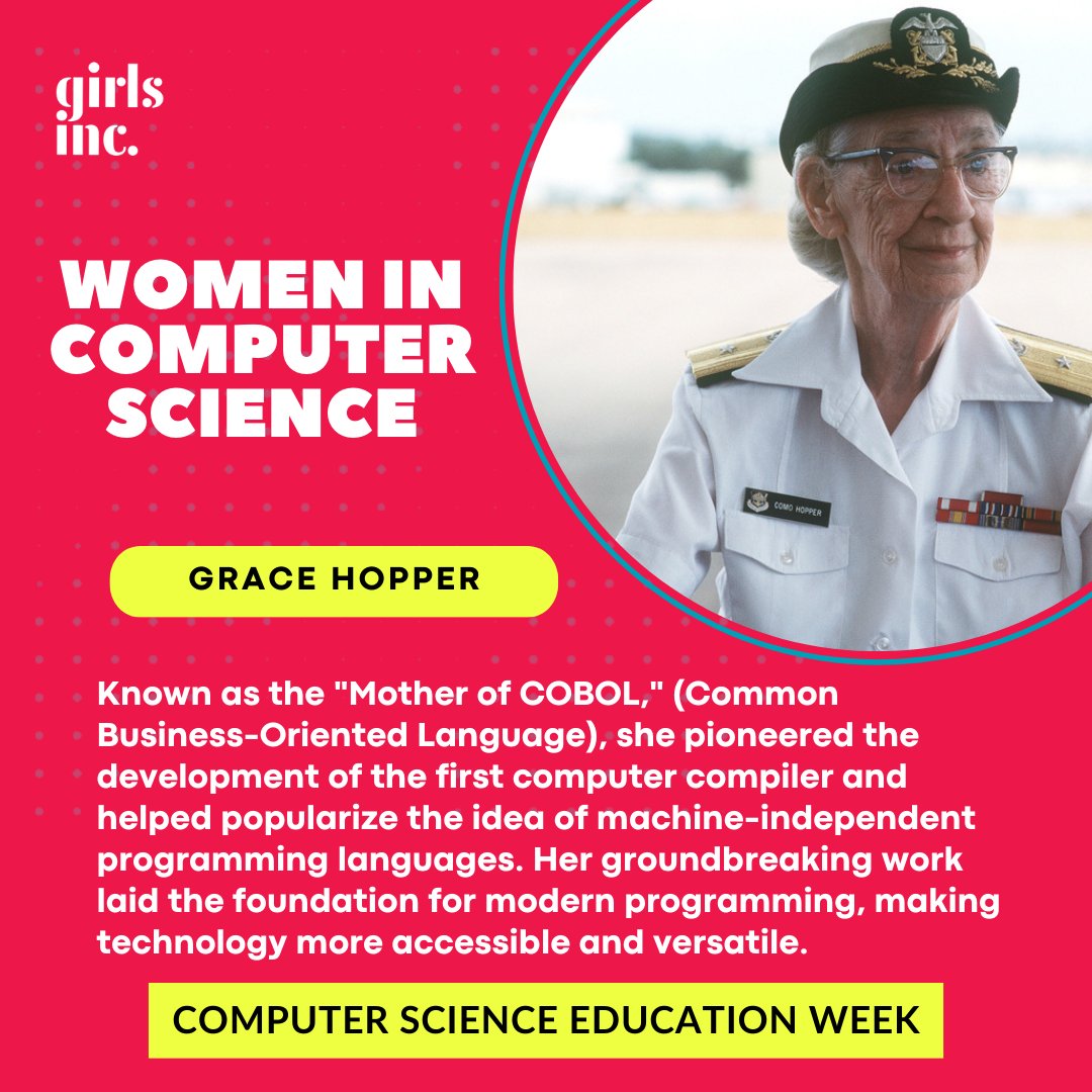 girls_inc's tweet image. During #ComputerScienceEducationWeek, we celebrate the trailblazing women who paved the way in #STEM while inspiring girls to explore STEM through Girls Inc.'s Operation SMART programming. Learn more about influential women in computer science here: computerscience.org/resources/most…