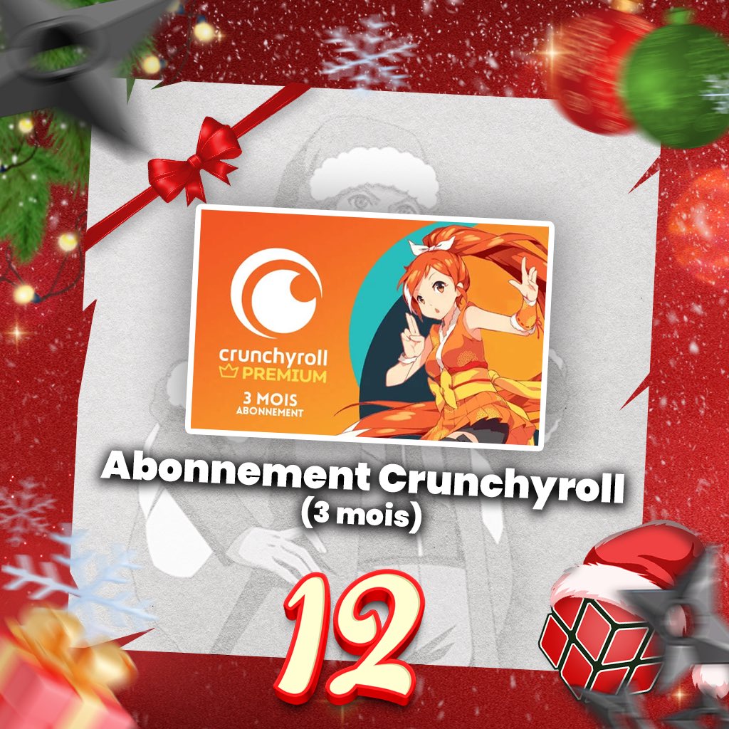 SolveCommunity's tweet image. 🎉🎅 Douzième case de notre Calendrier de l’Avent Solve !🎅🎉  

Posez-vous au chaud, prenez un bon café et allongez vous devant @Crunchyroll_fr ❄️ 3 mois à remporter ! 

Pour participer :  
1️⃣ Suis notre compte : @SolveCommunity 
2️⃣ RT ce post  

📅 Tirage au sort demain soir à…