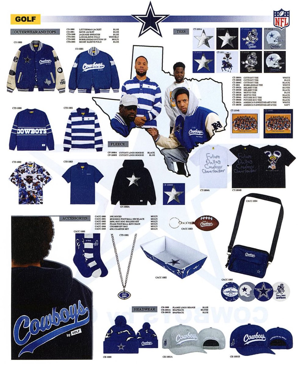 NickHarrisFWST's tweet photo. The Dallas Cowboys have collaborated with comedian Mark Phillips and GOLF WANG, a streetwear brand founded by Tyler, The Creator, for a series of team-branded clothing items. https://t.co/vhKb56a3b8