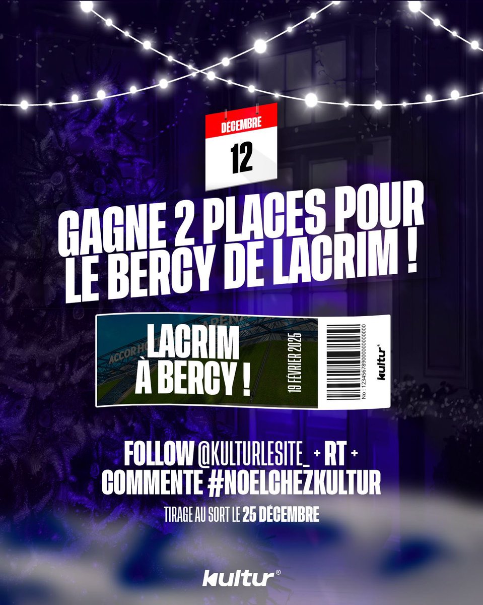 Kulturlesite_'s tweet photo. 🎁 LE CALENDRIER DE L’AVENT KULTUR 12/24

🎫 GAGNE 2 PLACES POUR LE BERCY DE LACRIM ! 

▫️ RT + FOLLOW @kulturlesite_ 
▫️ COMMENTE avec #NOELCHEZKULTUR

🍀TAS LE 25 DÉCEMBRE https://t.co/P6jEcupXGB