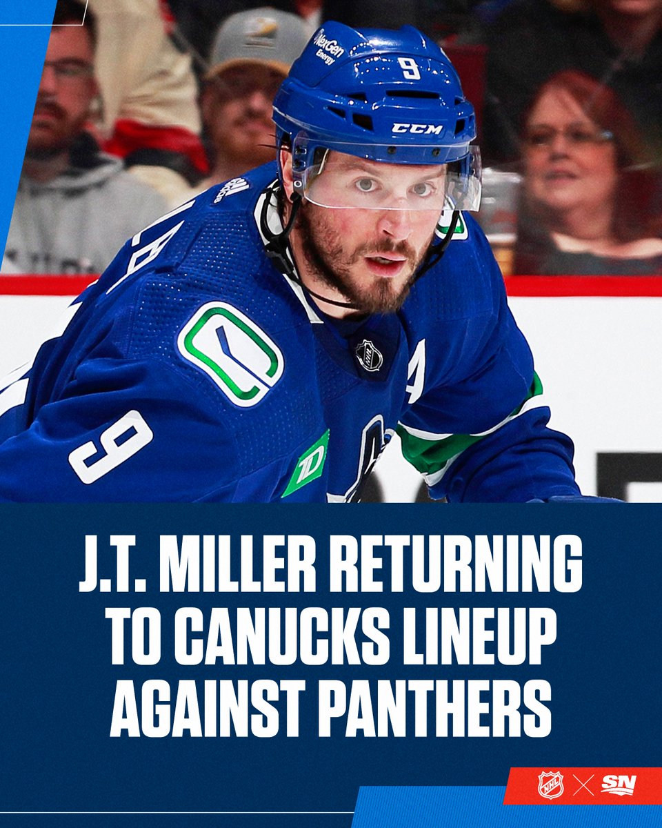 J.T. Miller will return to the Canucks lineup tonight against the Panthers, he told the media. 🙌

It'll be Miller's first game since November 17 after taking a leave of absence for personal reasons.