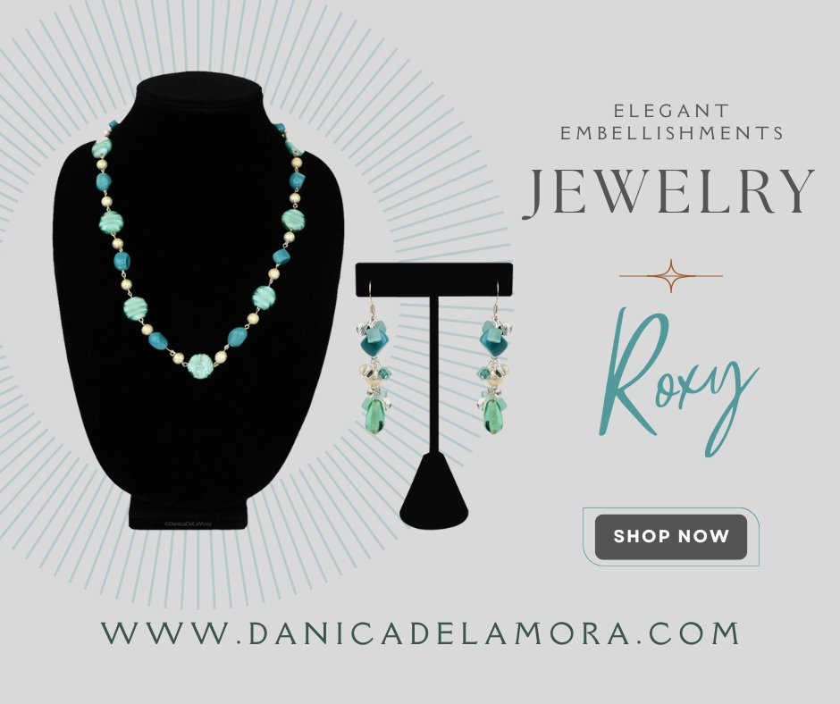 New product today! Love the coastal feel of this necklace and earring set! 🤩

Here's Roxy: 
danicadelamora.com/product/roxy-n…

#jewelrymaking #jewelrylovers #tealblue #necklaceset #earringsets #bluejewelry #tealjewelry #beachjewelry #accessorieslovers