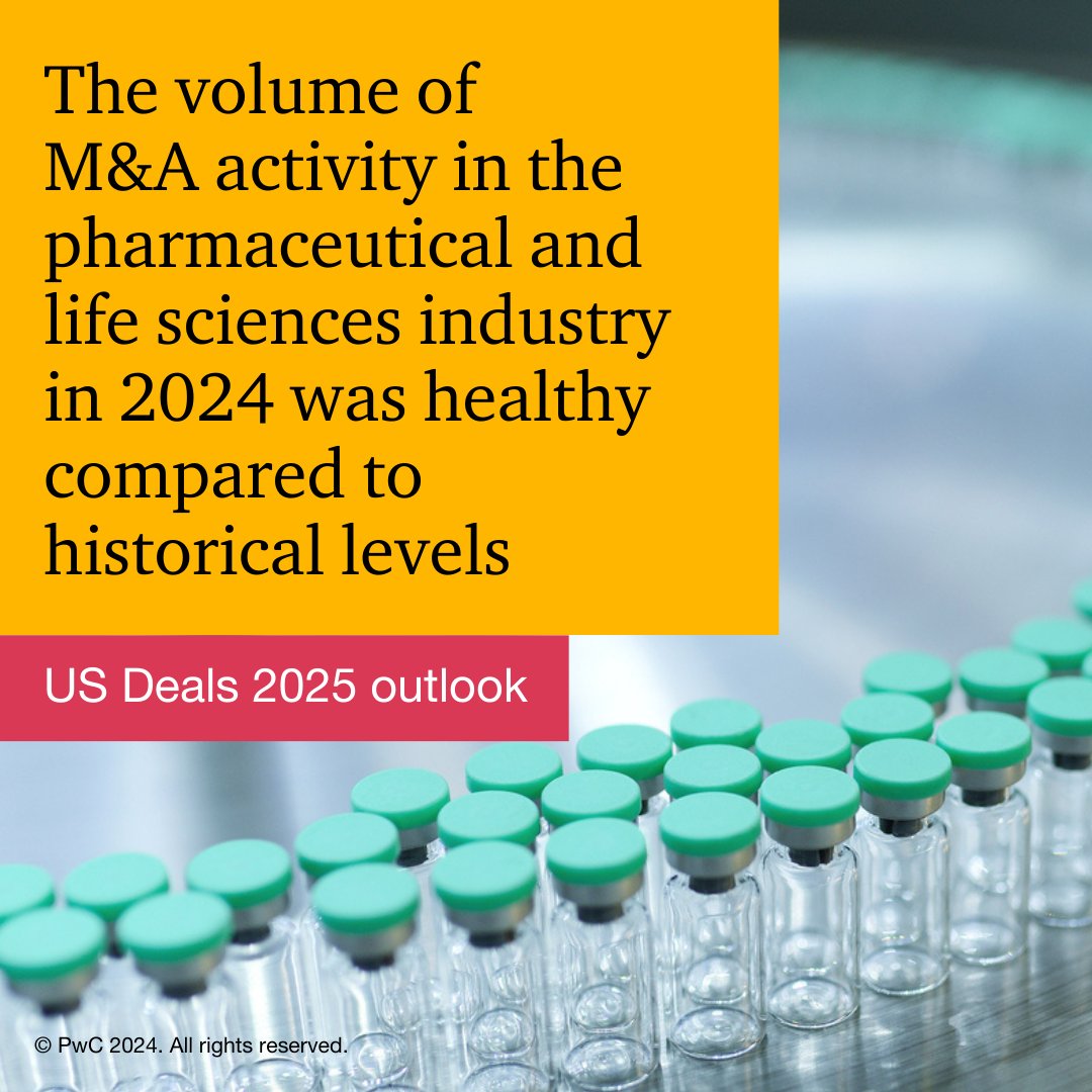 GHunz88's tweet photo. #Pharma and #medtech deals are expected to grow next year due in part to GLP-1 opportunities, interest rate cuts, and potential changes in the perspectives of anti-trust regulators. Read more in PwC US Pharma and Life Sciences US Deals 2025 outlook: https://t.co/dTrHTto1lZ https://t.co/VmhVlvAVPx