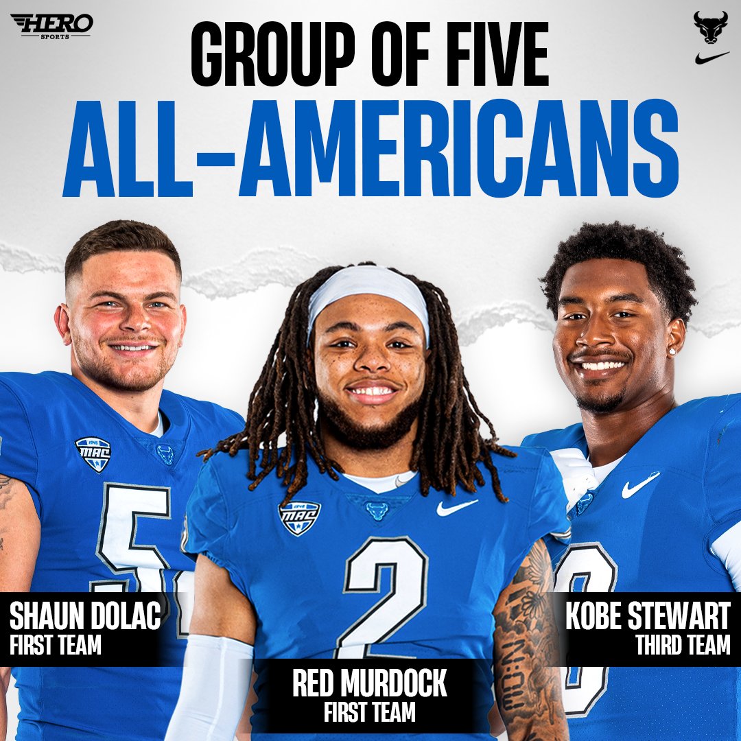 3⃣  Bulls named G5 All-Americans!

Congratulations <a href="/ShaunDolac/">Shaun Dolac</a>, <a href="/redmurdock2/">Red Murdock₂₂₂</a> and <a href="/stewart_kobe/">Kobe Stewart</a>!

🔗ubbulls.com/news/2024/12/1…

#UBhornsUP🤘| #BullMarket📈