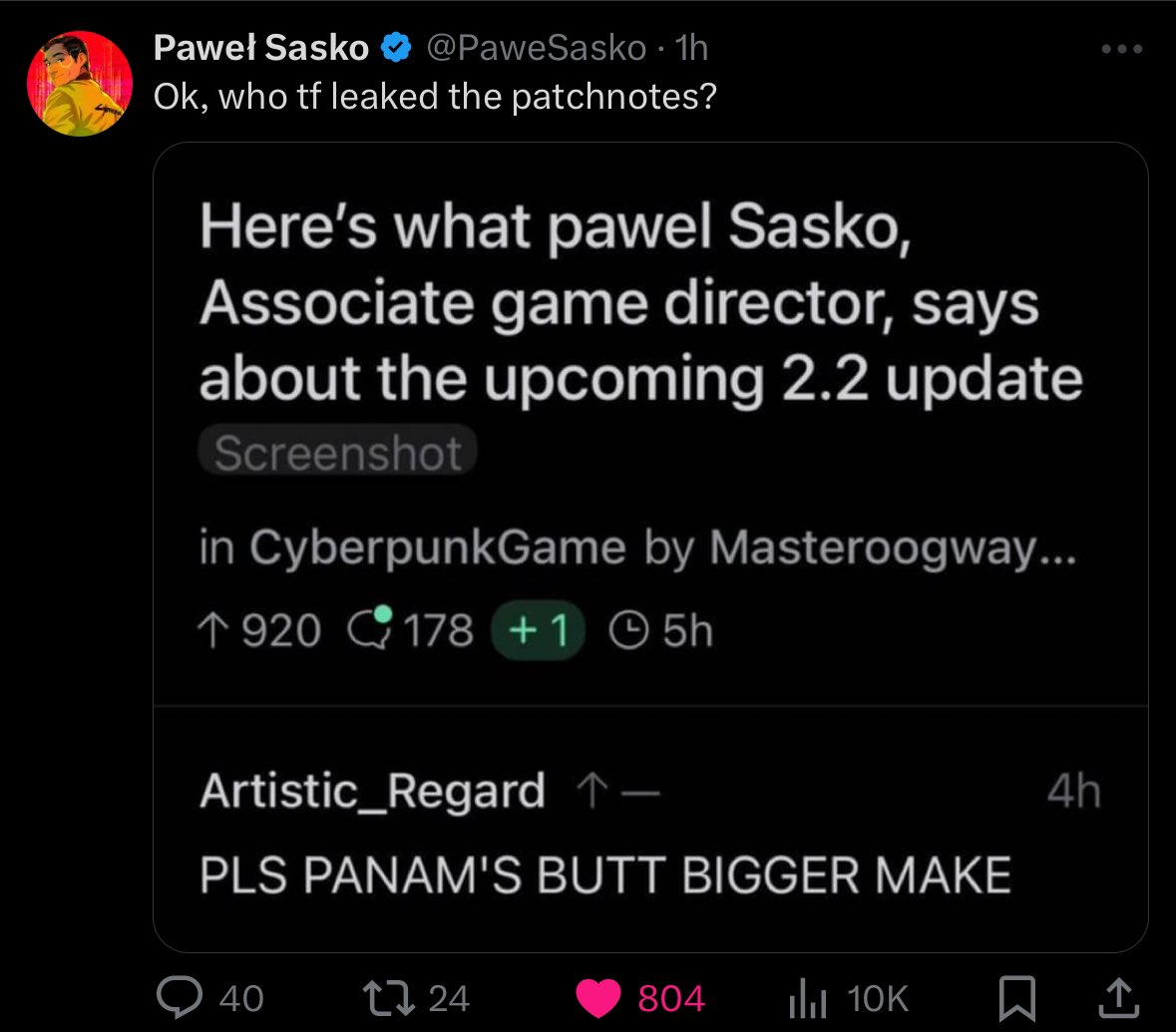 PotentialYellow's tweet photo. @The_Owl_Bard @CyberpunkGame https://t.co/P150JOJS7M