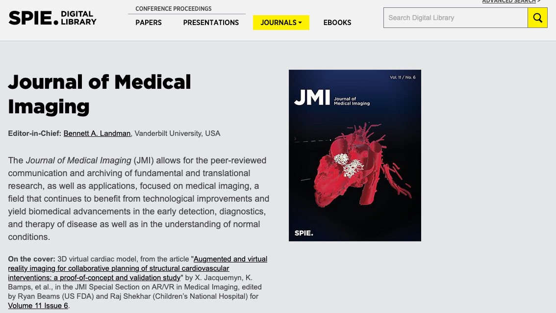 Xander Jacquemyn (@xanderjacquemyn) on Twitter photo 🔥Excited to announce that our article on AR/VR imaging for collaborative planning of structural cardiovascular interventions is featured on the cover of the Journal of Medical Imaging! 🎉
Check it out! 🔗doi.org/10.1117/1.JMI.…
<a href="/SPIEtweets/">SPIE</a> #SPIE_JMI <a href="/alexvdbruaene/">Alexander Vd Bruaene</a> <a href="/WernerBudts/">werner budts</a> 🔥Excited to announce that our article on AR/VR imaging for collaborative planning of structural cardiovascular interventions is featured on the cover of the Journal of Medical Imaging! 🎉
Check it out! 🔗doi.org/10.1117/1.JMI.…
<a href="/SPIEtweets/">SPIE</a> #SPIE_JMI <a href="/alexvdbruaene/">Alexander Vd Bruaene</a> <a href="/WernerBudts/">werner budts</a>
