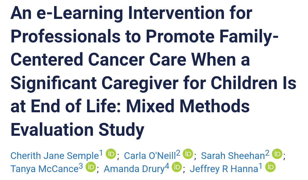 🆕 - Mixed methods evaluation of our eLearning intervention for #HSCPs to promote family-centred
supportive conversations when an adult with significant caregiving responsibilities for children is at end of life with cancer 👥

Open access w/ <a href="/jmirpub/">JMIR Publications</a> ⤵️
 
jmir.org/2024/1/e65619