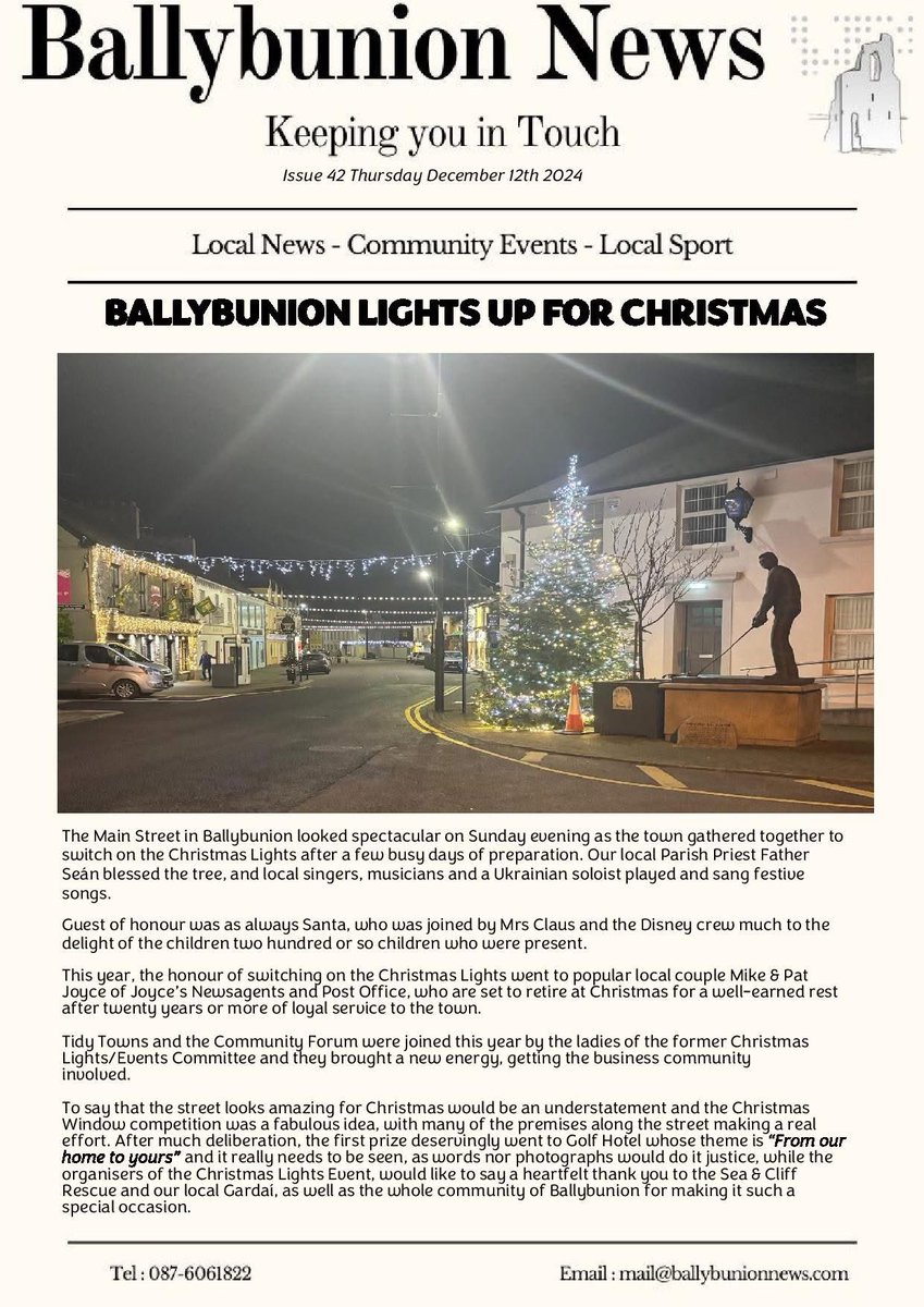 This week’s issue of Ballybunion News has been uploaded to the website. Its costs just €12 per annum to read and you can register at ballybunionnews.com