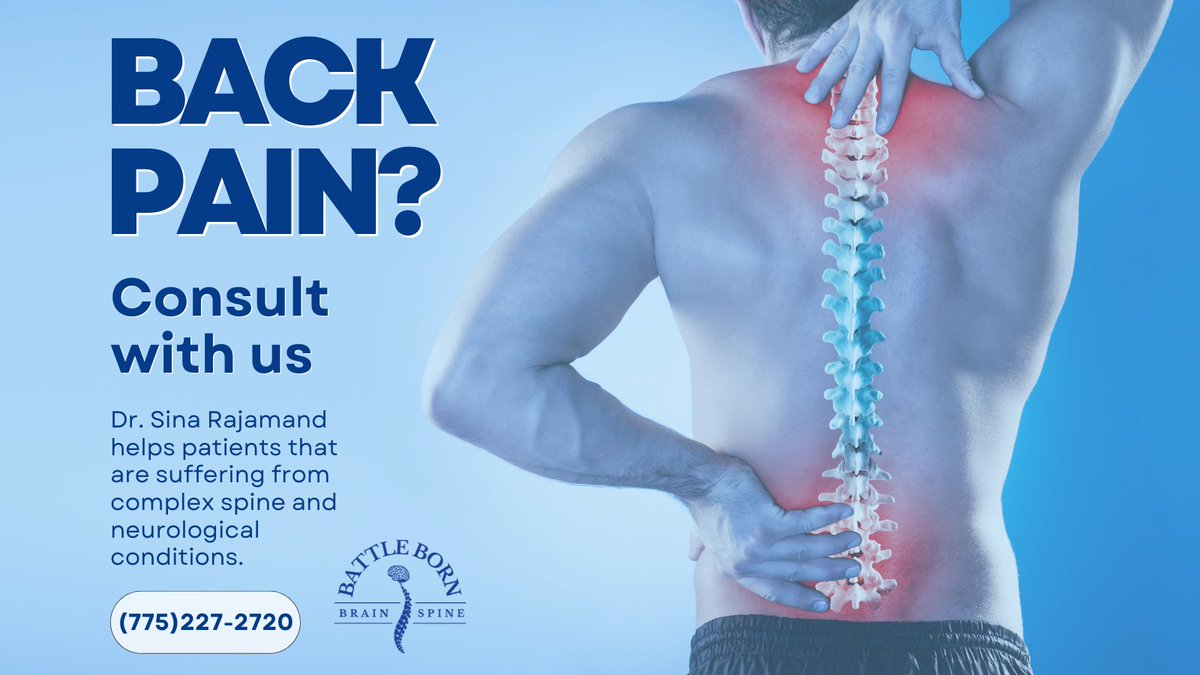B3Spine's tweet image. When you or a loved one needs reliable and skilled spine disorders and injuries treatment in and around Reno and Carson City, Nevada, contact Battle Born Brain and Spine for a consultation with Dr. Rajamand.
#backpain #wegotyourback
