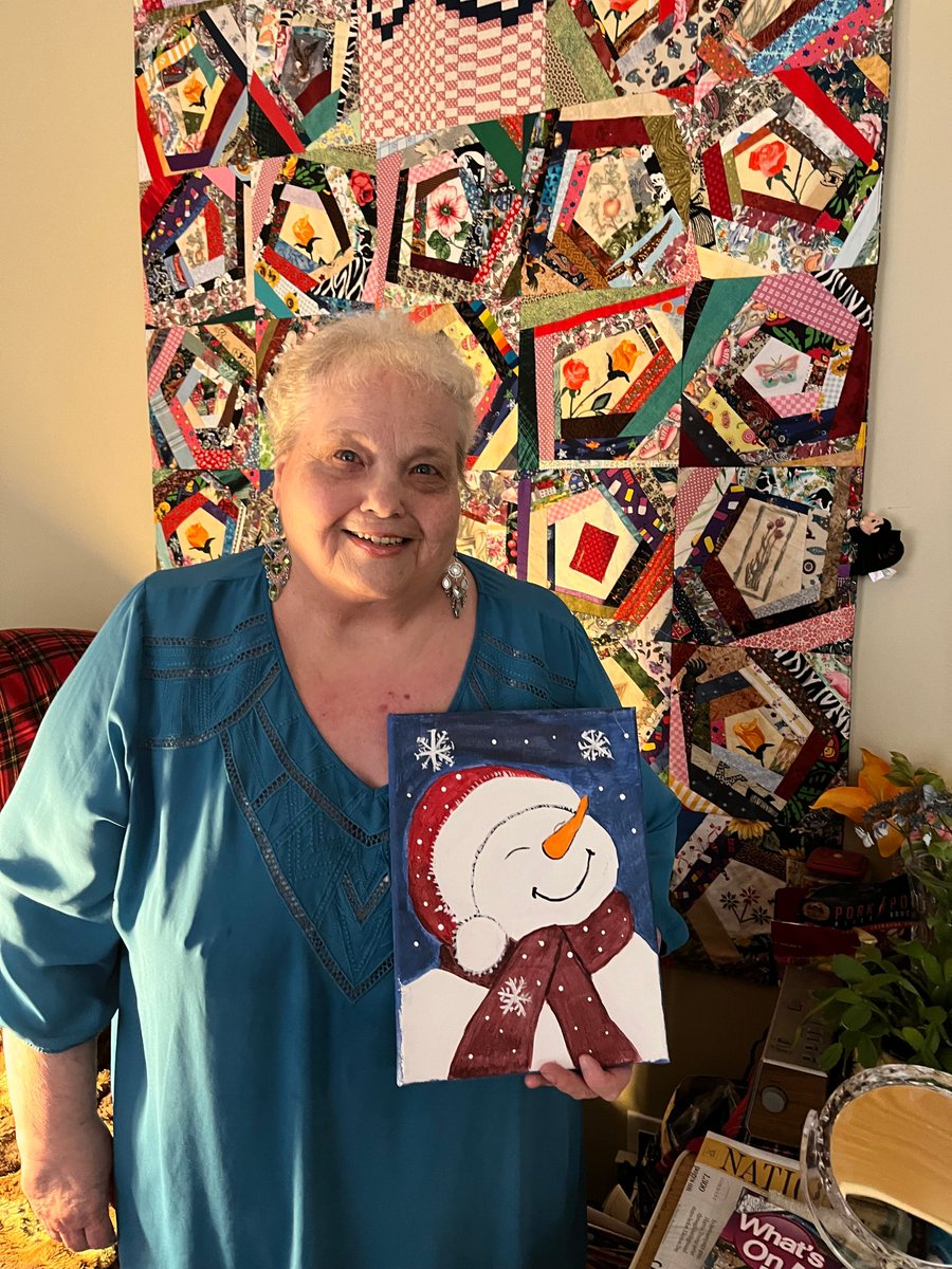 AgeCareCanada's tweet image. Congrats to our second Holiday Card Contest winner, Elizabeth from AgeCare Harmony Court Estate! Her beautiful snowman painting captures the magic of her childhood memories. 🎄❤️

#longtermcarehome #agecarecommunity #holidayart
