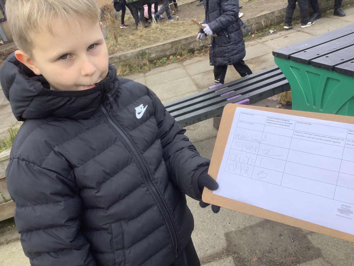 HarrysmuirPS's tweet photo. @MrsCarder_hps impressed by P4 &amp;P4/5 who carried out a Hedgehog Hazard survey in the school grounds. Findings will be passed to the Hedgehog Ambassadors who will create an action plan to tackle the issues. @HogFriendly @hedgehogsociety #HogFriendly hedgehog 🦔 https://t.co/Dri1wGsnMp