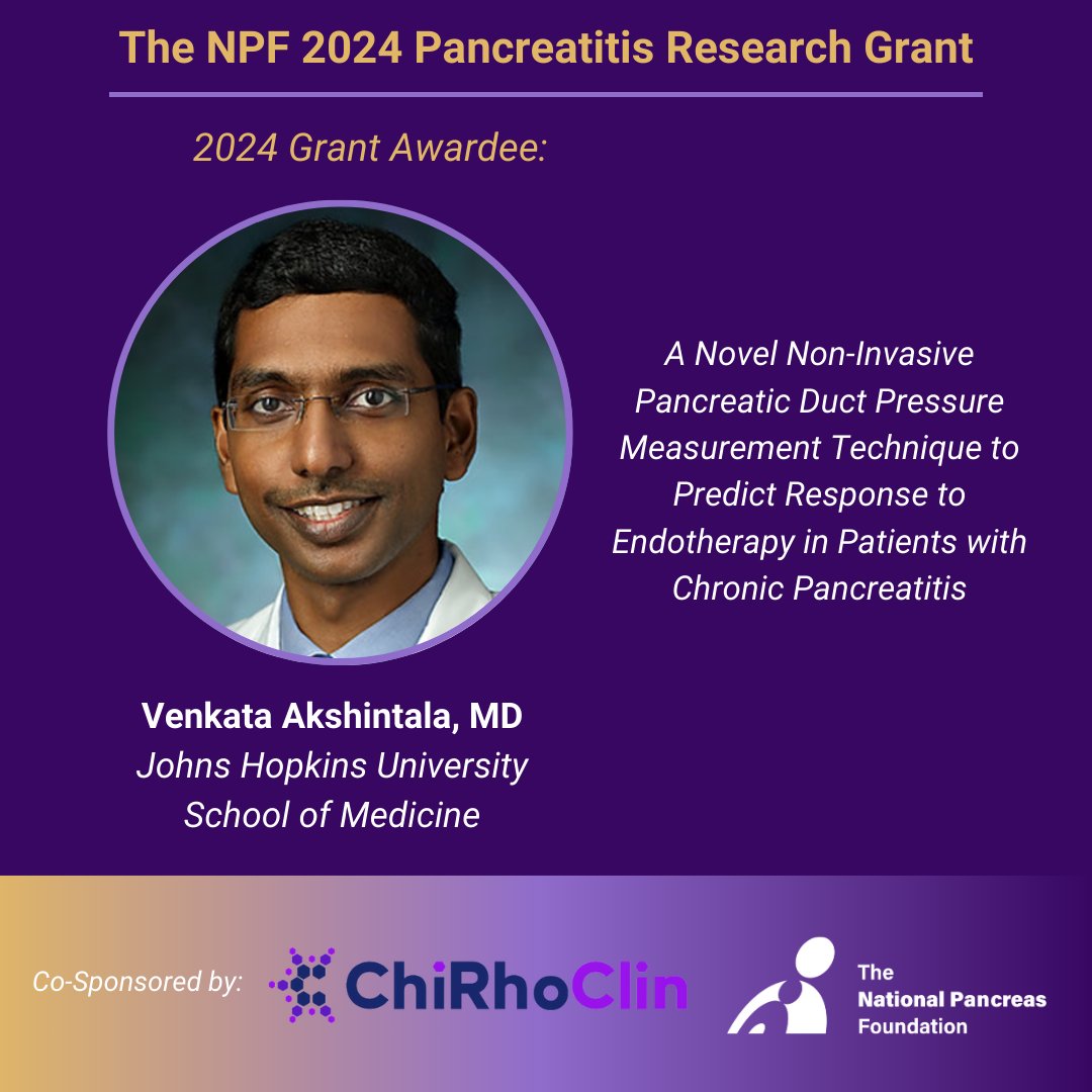 The National Pancreas Foundation (@natpancfdn) on Twitter photo Congratulations to The NPF 2024 Pancreatitis Research Grant Awardee, Venkata Akshintala, MD!👏🏼
This technique demonstrates a huge advancement in the treatment and care of pancreatitis.
<a href="/apapancreas/">American Pancreatic Association</a> <a href="/chirhoclin/">ChiRhoClin, Inc.</a> <a href="/HopkinsMedicine/">Johns Hopkins Medicine</a> Congratulations to The NPF 2024 Pancreatitis Research Grant Awardee, Venkata Akshintala, MD!👏🏼
This technique demonstrates a huge advancement in the treatment and care of pancreatitis.
<a href="/apapancreas/">American Pancreatic Association</a> <a href="/chirhoclin/">ChiRhoClin, Inc.</a> <a href="/HopkinsMedicine/">Johns Hopkins Medicine</a>