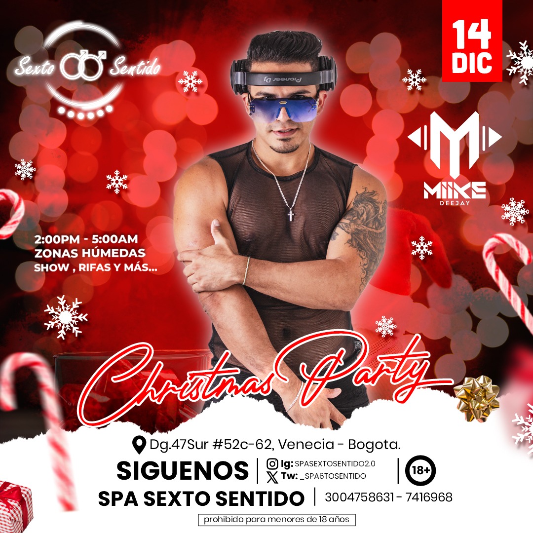 CirculoGayBogota (@circulogaybgta) on Twitter photo CHRISTMAS PARTY
ποΈ SABADO 14 DE DICIEMBRE
πͺ 2Pm - 5Am
π Diagonal 47sur #52c-62
π΅ Cover General $28.000
Pareja $50.000
π§ DJ INVITAD
<a href="/_Spa6tosentido/">Spa Sexto Sentido</a>
<a href="/Supermorboso26/">PABLITO MORBOSO π»πͺπ¨π΄</a> <a href="/Theooo023/">Theo</a> <a href="/luisdavid2mil/">πLUIS DAVID π</a> <a href="/Nanchixxxo/">DAVID</a> <a href="/21camilo_lol/">Juan camilo π¨π΄</a> <a href="/_JoseMeireles/">JoseMeirelesr</a> <a href="/ActBBK19/">ActBBK.19</a> <a href="/Nikoxxx10/">Nicolas</a> <a href="/maxvergon33/">Luis Ruiz</a> <a href="/MikeMio5/">Mike Mio</a> CHRISTMAS PARTY
ποΈ SABADO 14 DE DICIEMBRE
πͺ 2Pm - 5Am
π Diagonal 47sur #52c-62
π΅ Cover General $28.000
Pareja $50.000
π§ DJ INVITAD
<a href="/_Spa6tosentido/">Spa Sexto Sentido</a>
<a href="/Supermorboso26/">PABLITO MORBOSO π»πͺπ¨π΄</a> <a href="/Theooo023/">Theo</a> <a href="/luisdavid2mil/">πLUIS DAVID π</a> <a href="/Nanchixxxo/">DAVID</a> <a href="/21camilo_lol/">Juan camilo π¨π΄</a> <a href="/_JoseMeireles/">JoseMeirelesr</a> <a href="/ActBBK19/">ActBBK.19</a> <a href="/Nikoxxx10/">Nicolas</a> <a href="/maxvergon33/">Luis Ruiz</a> <a href="/MikeMio5/">Mike Mio</a>