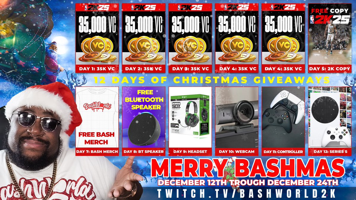 Bashworld2K's tweet photo. 🚨12 DAYS OF BASHMAS GIVEAWAY🚨

Days 1 

Win 35K Vc Via Cashapp or PayPal For free  All you have to do is follow @Bashworld2K &amp; Retweet this post winner will be picked in 24 hours Let’s go happy holidays 

#Bashmas #Giveaways https://t.co/1TpuJ6Lim9