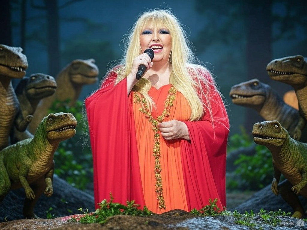 Maryla Rodowicz występująca na pierwszym sylwestrze w historii świata, około 65 milionów lat przed naszą erą