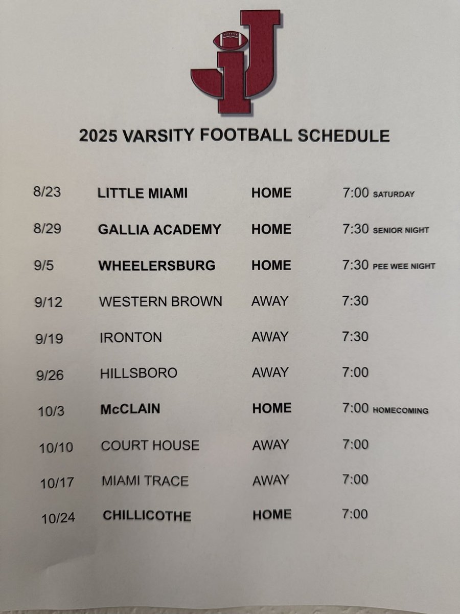 2025 Ironmen Varsity Schedule: