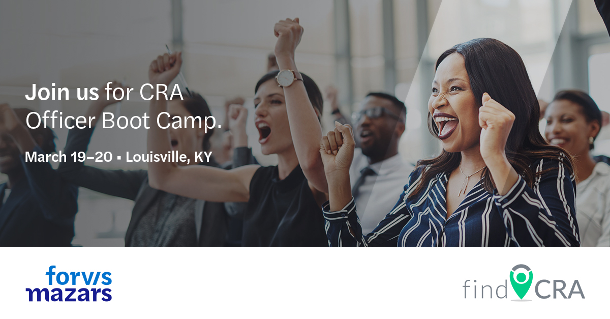 findCRA's tweet photo. Coming March 2025...the CRA Officer Boot Camp! This two-day, in-person workshop led by Forvis Mazars US and findCRA offer in-depth guidance for managing CRA! Register at https://t.co/dKy3Out1Q9 https://t.co/LDKuaX72Ch