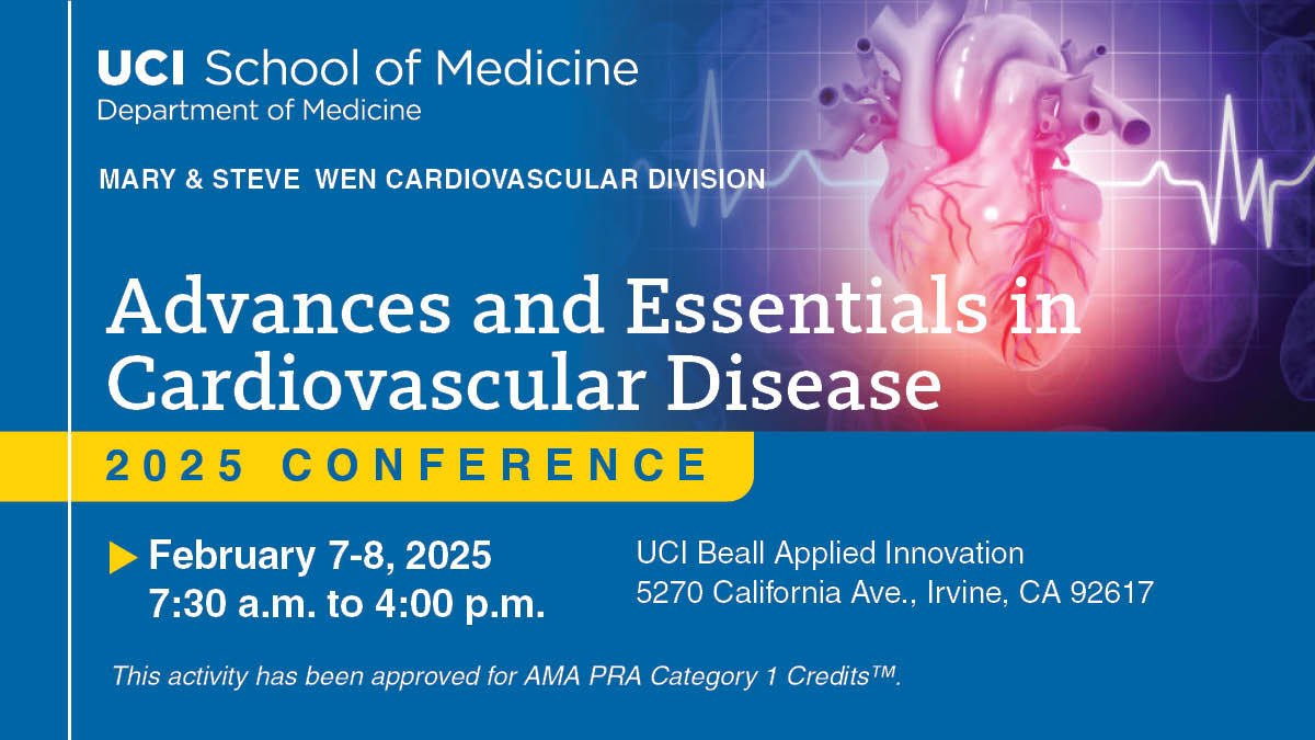 UCIMedSchool's tweet photo. Join @UCI_Cardiology Feb. 7–8 for the 2025 Conference on “Advances and Essentials in Cardiovascular Disease.” Register today!: https://t.co/bx0gQCnGfo https://t.co/dfaEr7LVQk