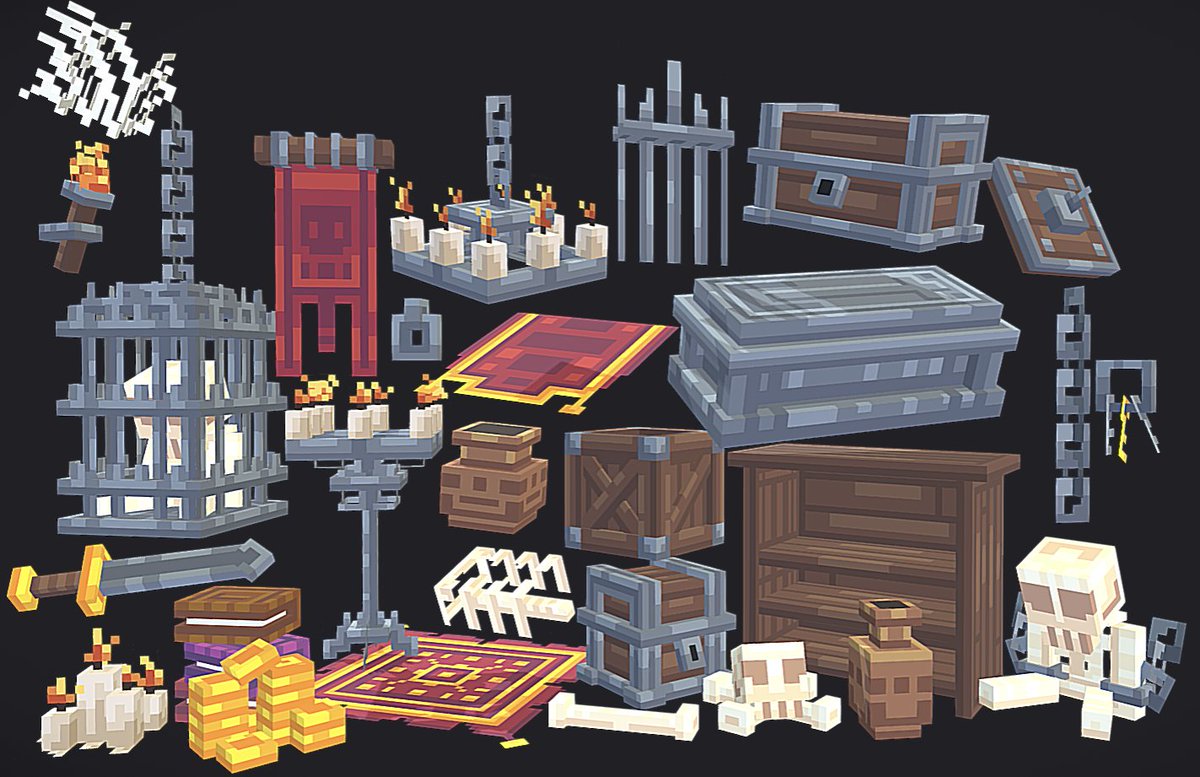🏰Dungeons furnitures ! 

Available here : mcmodels.net/products/13116…

#Blockbench #mcmodel #minecraft #pixelart